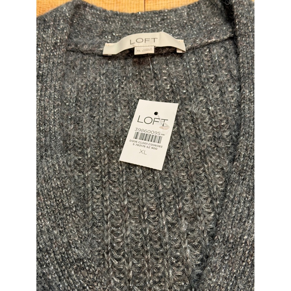LOFT Shaker Stitch Celestial Cardigan Grey Metallic Moon Star Button XL NWT - Picture 4 of 6